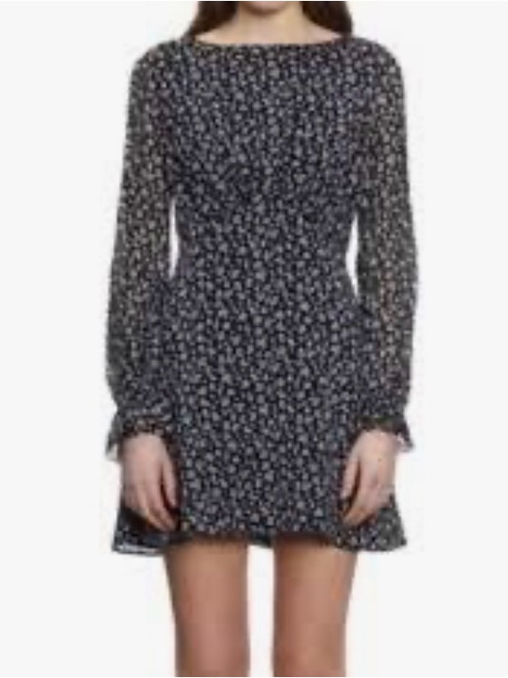 The Kooples Black Floral Long-Sleeve Mini Dress